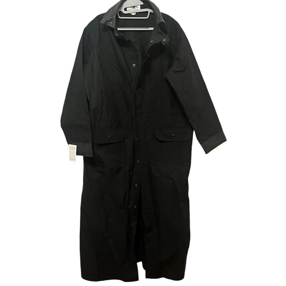 NWT Cattle Kate Storm Shooter Canvas Coat•Men L•Black Leather Trim Long Western